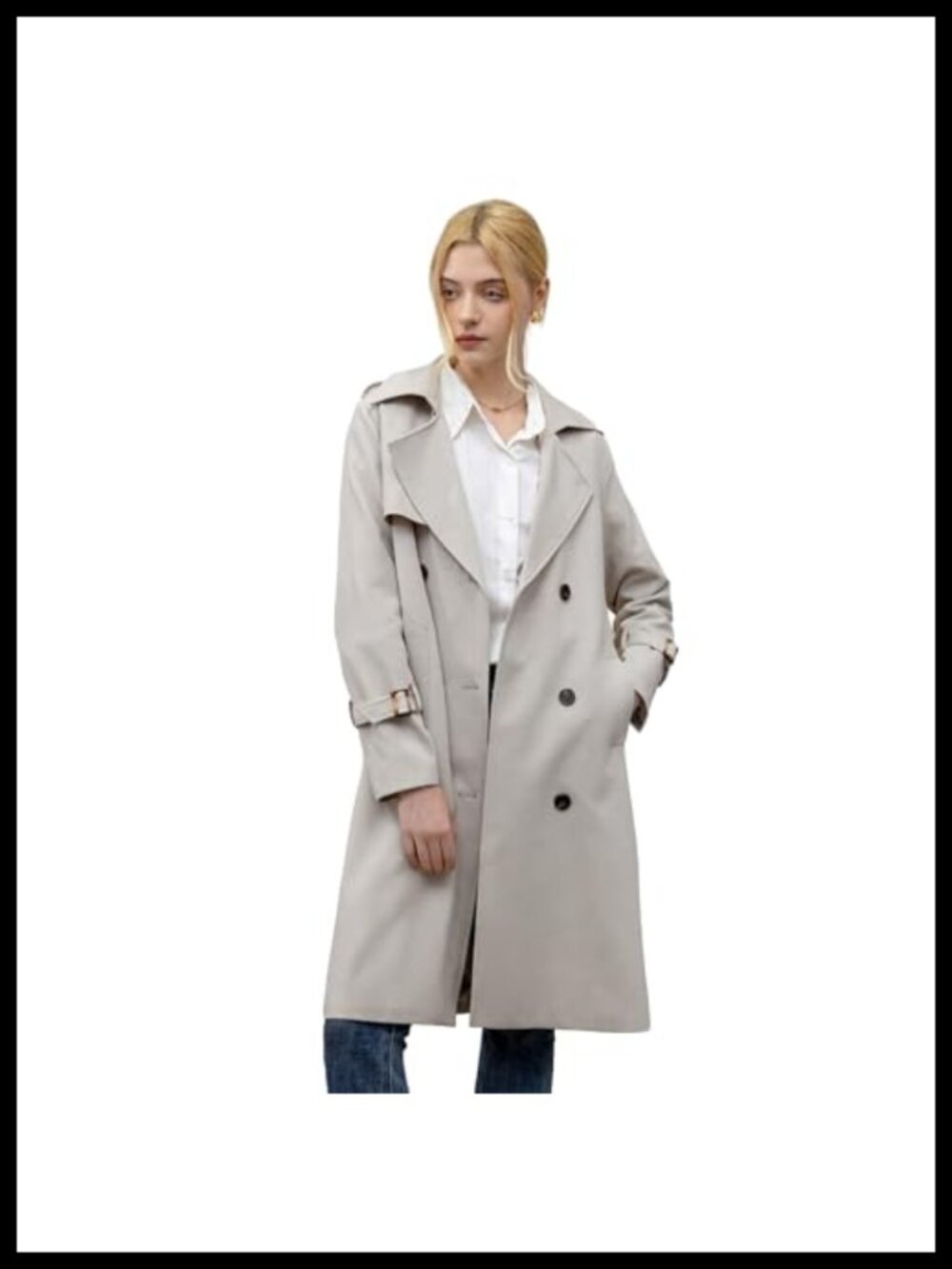 Women's Trench Coat Knee Length Double Breasted Belted Overcoat